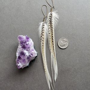 White Feather Earrings, Bridal Boho Earrings for Wedding, Natural Real Feather Earrings, Long Statement Earrings image 9