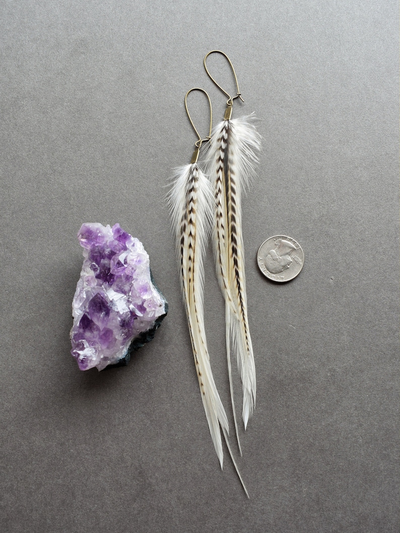 White Feather Earrings, Bridal Boho Earrings for Wedding, Natural Real Feather Earrings, Long Statement Earrings image 9
