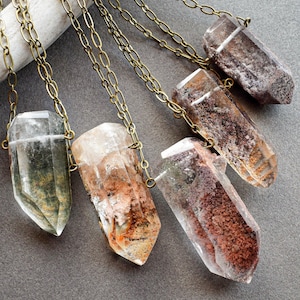 Polished Lodolite Pendant, Scenic Garden Quartz Crystal Necklace, Chlorite Phantom Quartz Jewelry, Whimsigoth Witchy Boho Gift