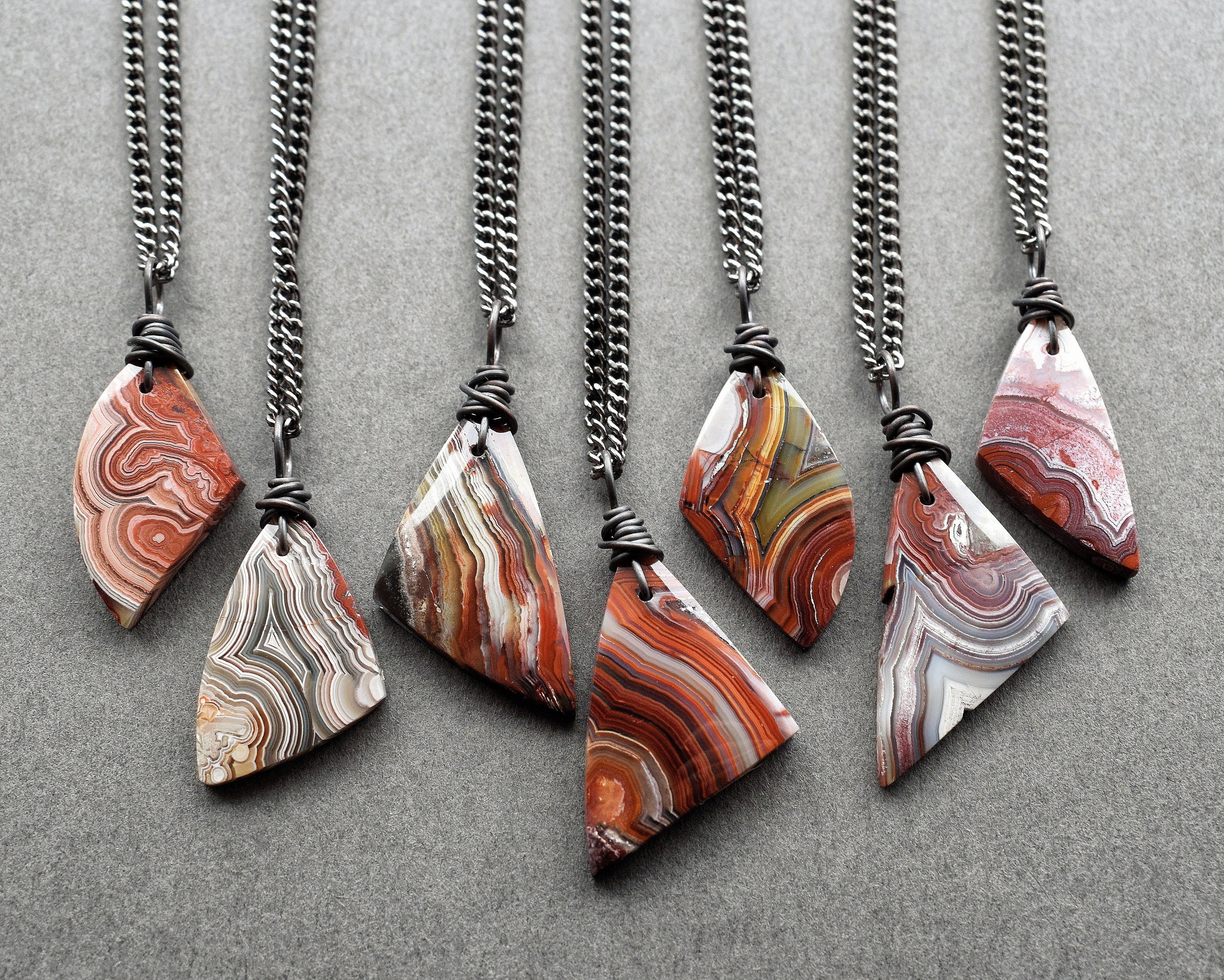Laguna Crazy Lace Agate Necklace - Red Agate Pendant Gemstone