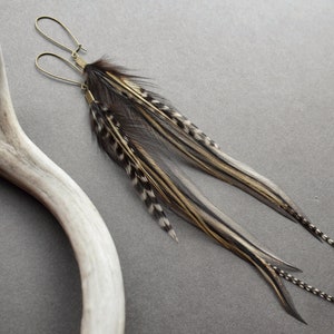 Gothic Feather Earrings, Long Dangle Earrings, Witchy Alt Goth Jewelry, Whimsigoth Dark Boho Cottagecore Fashion