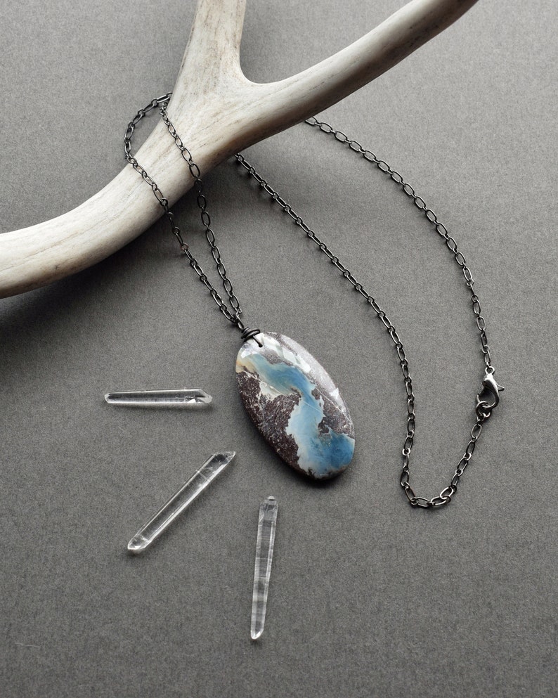 Aztec Lapis Necklace Blue Jasper Necklace Boho Gemstone Pendant Throat Chakra Stone Necklace Bohemian Wicca Pagan Witchy Jewelry image 2