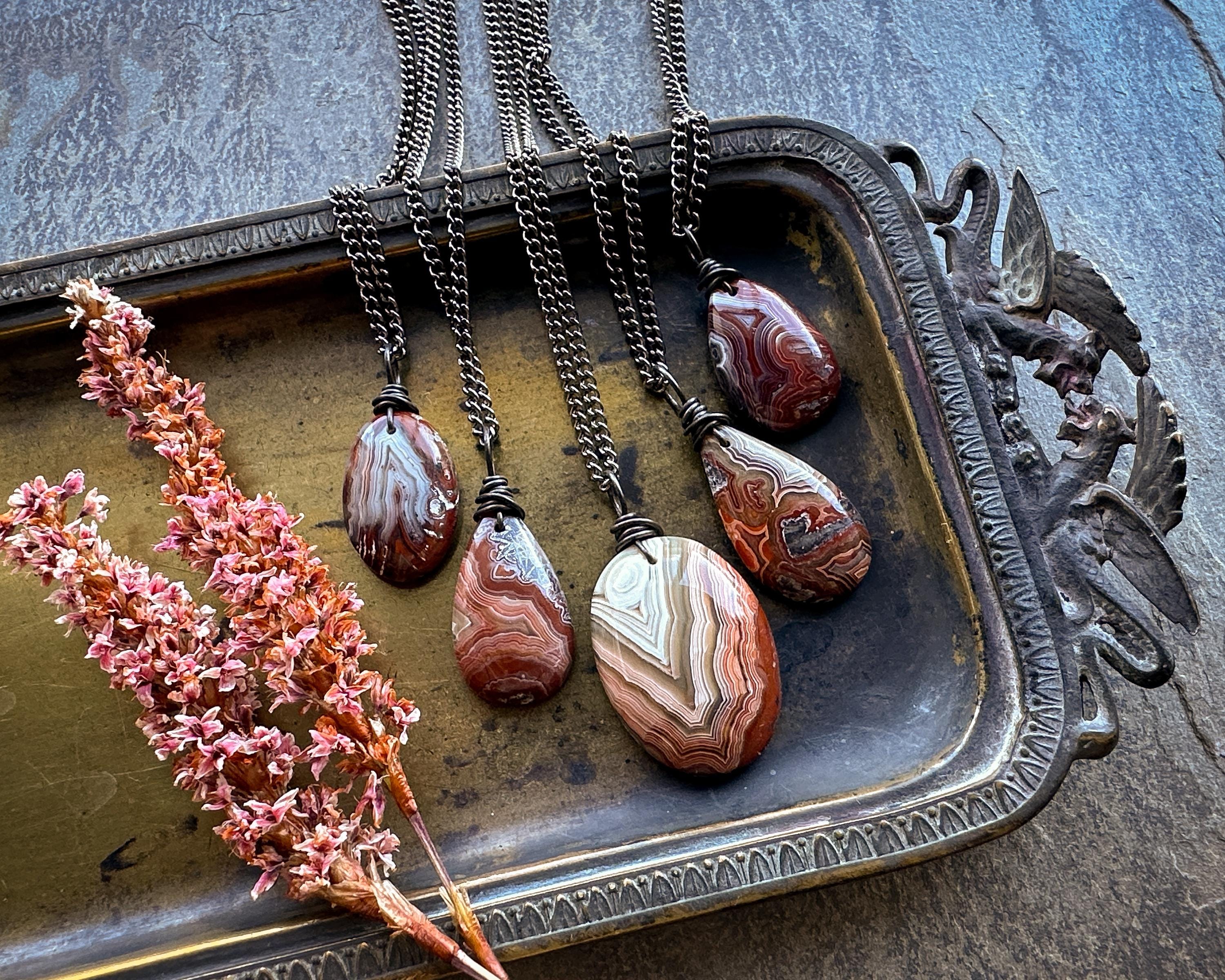 Laguna Agate Necklace, Small Red Stone Necklace, Natural Mexican