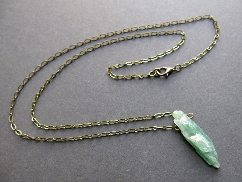 Green Kyanite Necklace Raw Crystal Necklace Kyanite Pendant Boho Necklace Raw Stone Necklace Kyanite Jewelry Raw Stone Jewelry image 2