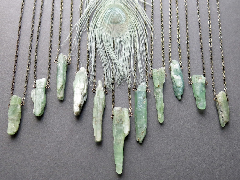 Green Kyanite Necklace Raw Crystal Necklace Kyanite Pendant Boho Necklace Raw Stone Necklace Kyanite Jewelry Raw Stone Jewelry image 1