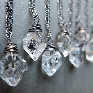 Himalayan Herkimer Diamond Necklace, Tibetan Quartz Necklace, Raw Crystal Necklace, Clear Black Phantom Quartz Pendant, Pagan Witchy Jewelry