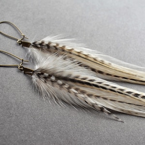 White Feather Earrings, Bridal Boho Earrings for Wedding, Natural Real Feather Earrings, Long Statement Earrings image 5