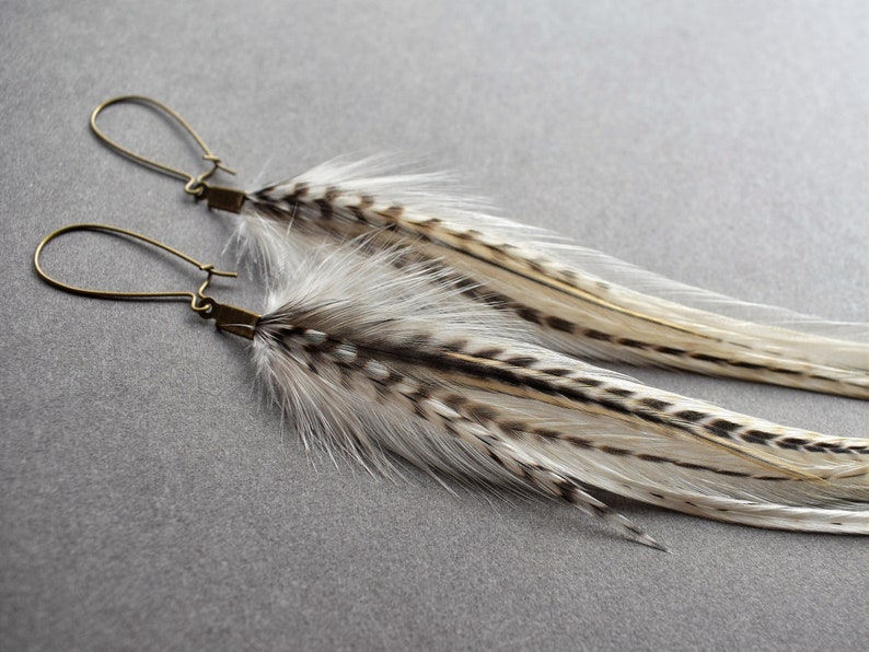 White Feather Earrings, Bridal Boho Earrings for Wedding, Natural Real Feather Earrings, Long Statement Earrings image 5