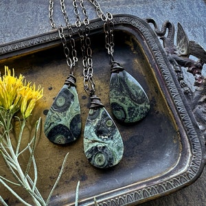 Kambaba Jasper Necklace, Boho Natural Stone Pendant, Witchy Green Gemstone Necklace, Grunge Fairycore Woodland Goth Pagan Wiccan Jewelry image 7