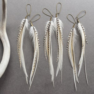 White Feather Earrings, Bridal Boho Earrings for Wedding, Natural Real Feather Earrings, Long Statement Earrings image 7