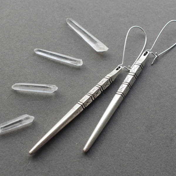 Long Silver Spike Earrings, Hypoallergenic Boho Dangle Earrings, Alt Jewelry
