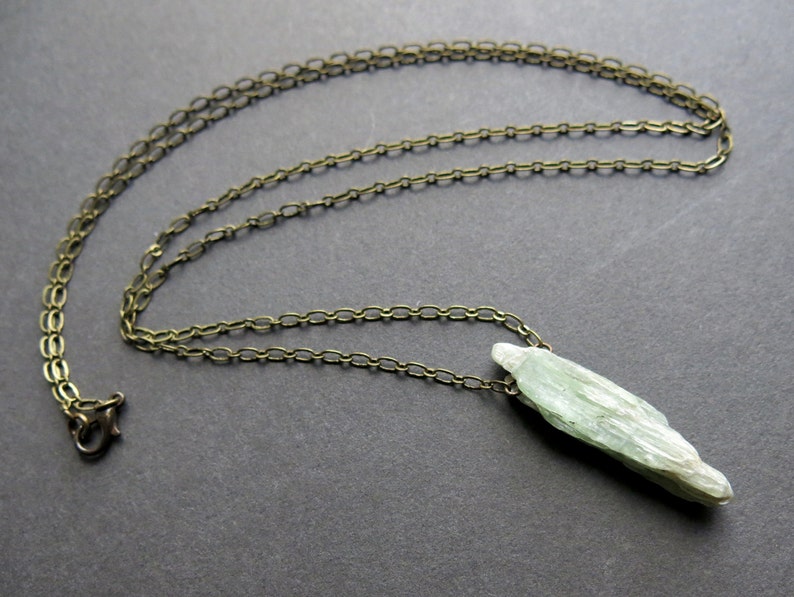 Green Kyanite Necklace Raw Crystal Necklace Kyanite Pendant Boho Necklace Raw Stone Necklace Kyanite Jewelry Raw Stone Jewelry image 5