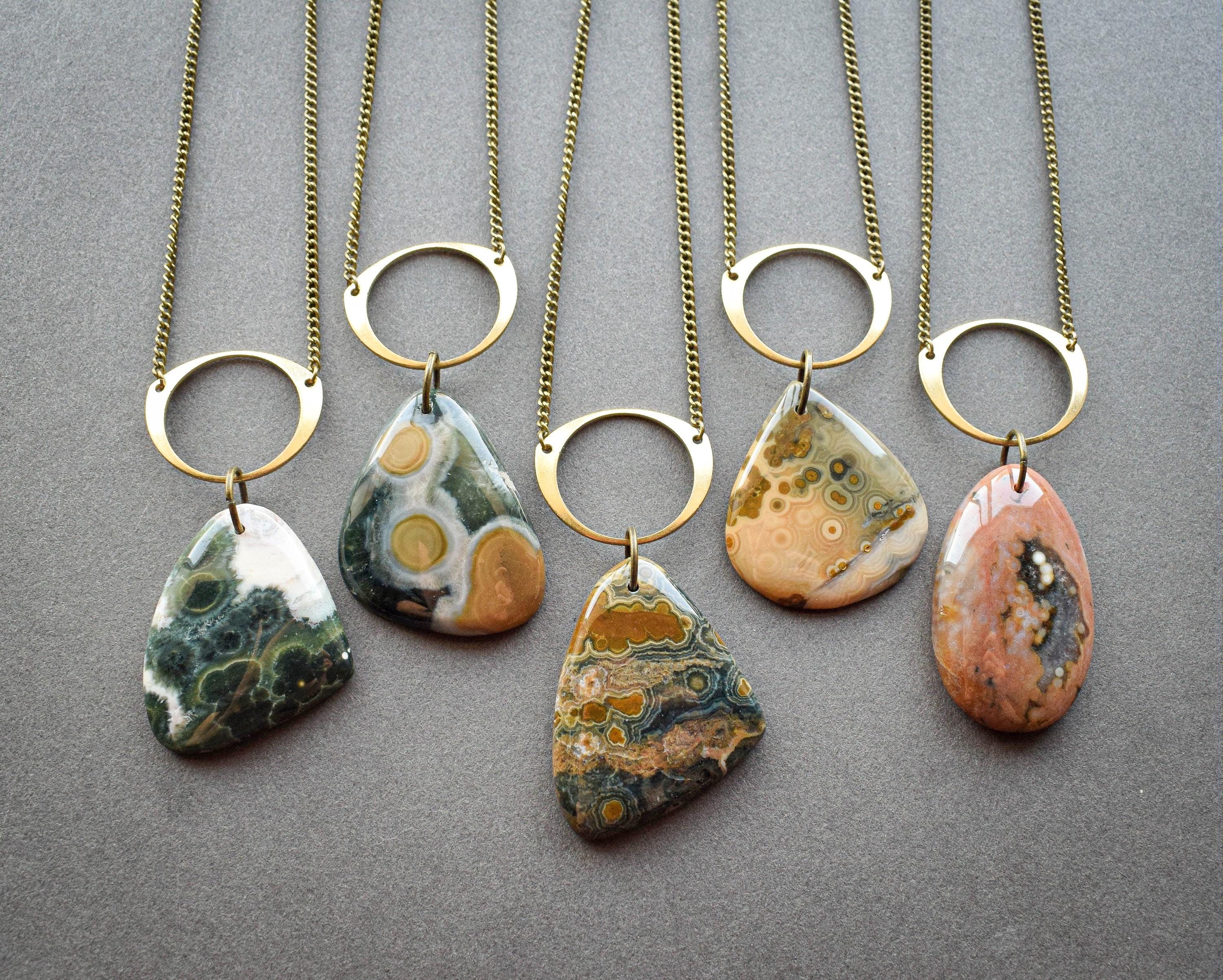 アクセサリー OHOTORO orb necklace Ocean Jasper Necklace, Natural Orbicular Jasper Jewelry, Yellow
