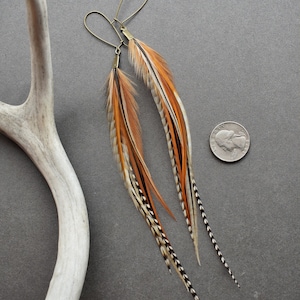 Rust Brown Feather Earrings Natural Real Feather Jewelry Boho Earrings Dangle Long Feather Earrings Burnt Orange Statement Earrings image 6