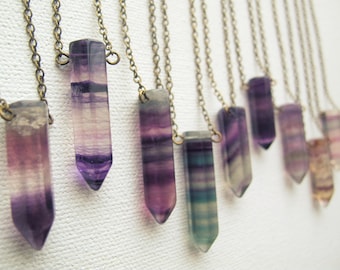 Rainbow Fluorite Necklace - Gemstone Necklace - Purple Crystal Point Pendant - Fluorite Crystal Necklace - Crystal Pendant Fluorite Pendant