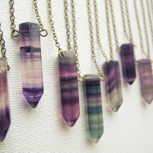 Rainbow Fluorite Necklace - Gemstone Necklace - Purple Crystal Point Pendant - Fluorite Crystal Necklace - Crystal Pendant Fluorite Pendant