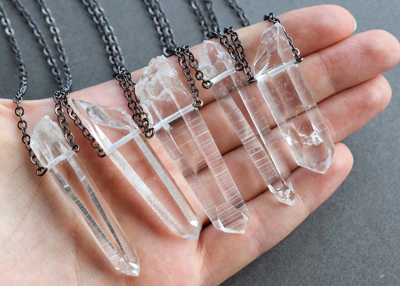 Colombian Lemurian Quartz Necklace Optical Clear Quartz Pendant Mens Raw Crystal Necklace Witchy Crystal Jewelry Boho Pagan Talisman image 3