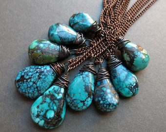 Raw Turquoise Necklace - Genuine Turquoise Jewelry - Long Boho Necklace - Raw Turquoise Jewelry - Real Turquoise Pendant - Natural Turquoise