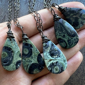 Kambaba Jasper Necklace, Boho Natural Stone Pendant, Witchy Green Gemstone Necklace, Grunge Fairycore Woodland Goth Pagan Wiccan Jewelry image 2