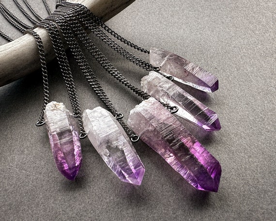 Raw Vera Cruz Amethyst Necklace, Witchy Raw Crystal Pendant, Alt