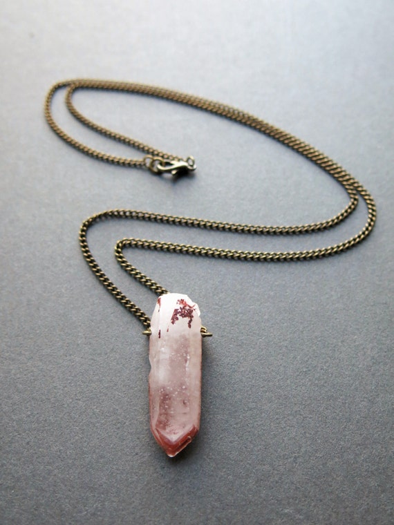 Hematite Lithium Quartz Necklace Raw Crystal Necklace Lithium