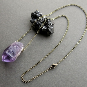 Raw Amethyst Necklace Raw Crystal Necklace Layering Necklace Boho Crystal Pendant Amethyst Pendant February Birthstone Necklace image 2