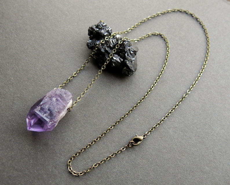 Raw Amethyst Necklace Raw Crystal Necklace Layering Necklace Boho Crystal Pendant Amethyst Pendant February Birthstone Necklace image 2