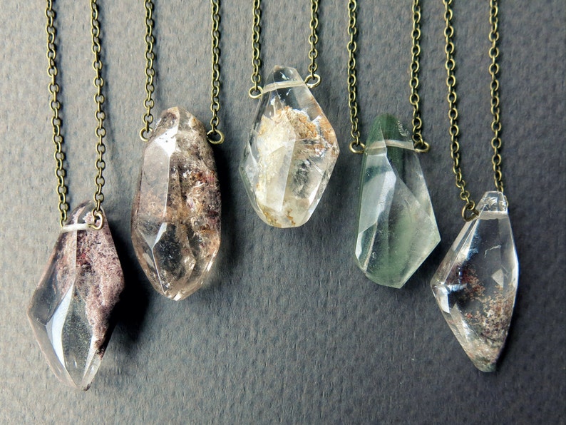 Garden Quartz Necklace, Lodolite Quartz Crystal Necklace, Boho Jewelry, Clear Green Purple Crystal Pendant, Scenic Phantom Quartz Lodalite image 9