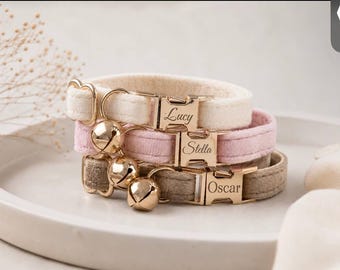 Personalized Velvet Cat Collar with Name Tag, Breakaway Kitten Collar, Custom Engraved ID Collar, Soft Adjustable Collar, Gift for Cat