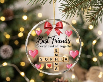 Gepersonaliseerd kerstornament voor je beste vriend(in), namen met een kruiswoordpuzzel, vriendschapsherinnering, kerstcadeau voor je beste vriend(in), cadeau voor een vriend(in) op afstand