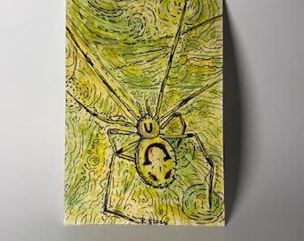 Original Watercolor Postcard: Theridion Grallator - Hawaiian Happy Face Spider