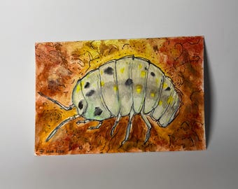 Original Watercolor Postcard: Armadillidium Vulgare - Magic Potion Isopod