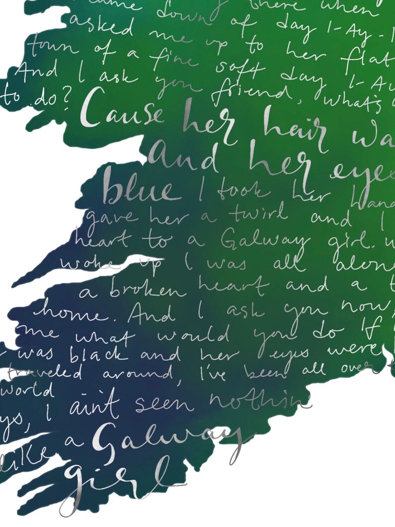 Galway Girl Ireland Shape Hand Lettered Lyrics Digital Download Country ...