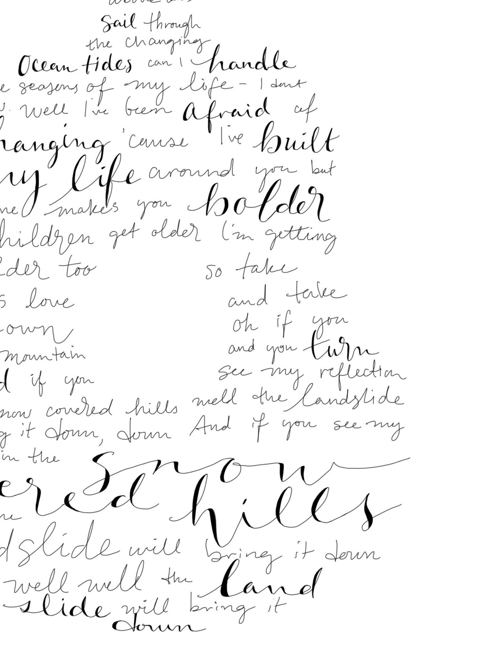 Stevie Nicks Landslide Guitar Silhouette Hand Lettered Lyrics Art Print