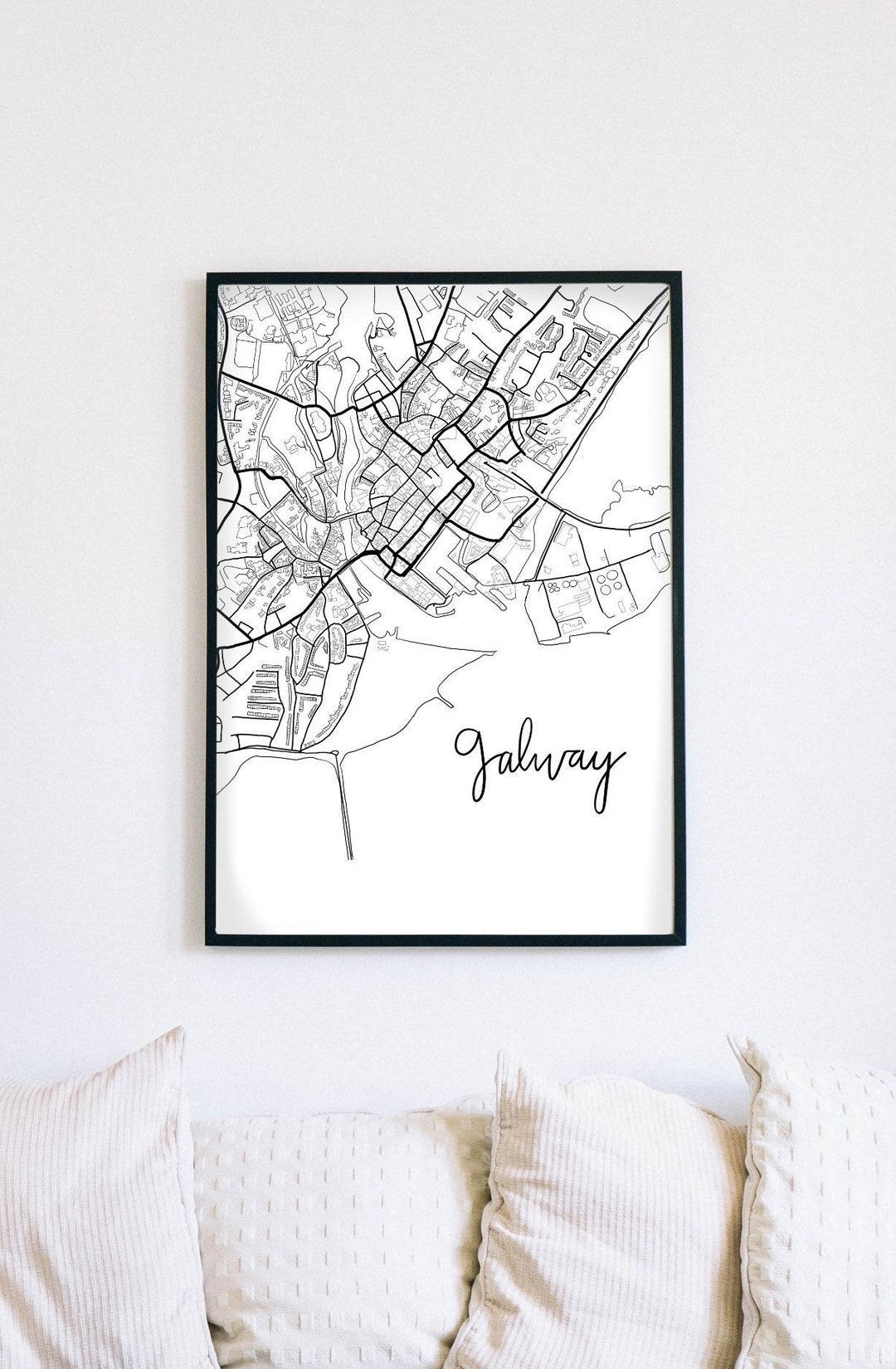Galway Ireland Hand Drawn City Map Digital Download Wall Art for
