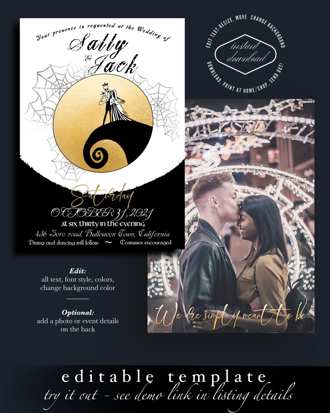 Nightmare Before Christmas Wedding Invitation Set Printable | Etsy