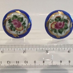 Vintage Cobalt Blue Floral Porcelain Cabinet Knobs with Gold accent Set of two