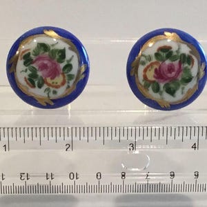 Vintage Cobalt Blue Floral Porcelain Cabinet Knobs with Gold accent Set of two