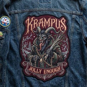 Set mit 3 Krampus-Weihnachtsaufnähern im Gothic-Stil zum Aufbügeln auf Jackenrücken