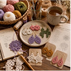 25 Crochet Earring Patterns Bundle | Boho Crochet Earring Patterns PDF | Floral Leaf Teardrop Crochet Earrings Digital Download