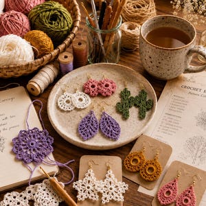 25 Crochet Earring Patterns Bundle | Boho Crochet Earring Patterns PDF | Floral Leaf Teardrop Crochet Earrings Digital Download