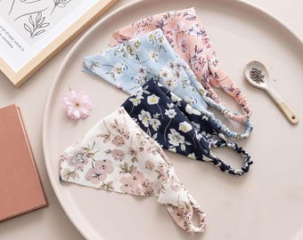 Floral Triangle Headband, Polka Dot Bandana, Boho Elastic Hair Wrap, Vintage Cottagecore Style