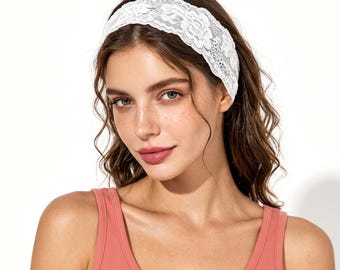 Lace Stretch Headband for Women, Floral Lace Hair Band, Wide Lace Hair Wrap, Hollow Floral Headband, Yoga Makeup Hair Accessory