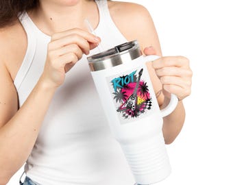 Riot Rebel punk 40oz Travel Mug | Retro Palm Sunset