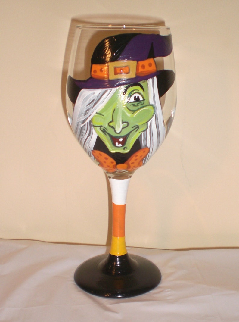Hand Painted Witching Hour Halloween Wine Glass. Etsy