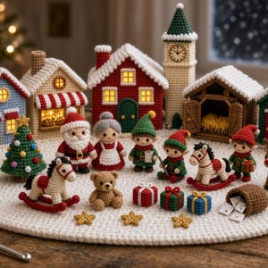 Virkmönster för North Pole Village, Amigurumi-paket till Santa Workshop (PDF)