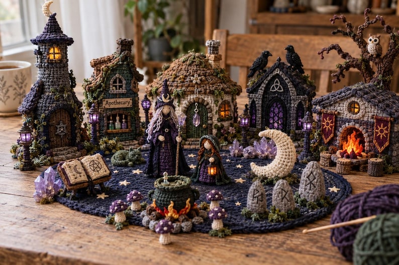Round Crochet Rug Pattern Crochet Witch Village Pattern Bundle: 21 Amigurumi Buildings, Figures ...