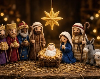 Paquete de patrones de ganchillo para el Nacimiento de Jesús / 12 figuras de amigurumi (descarga en PDF)