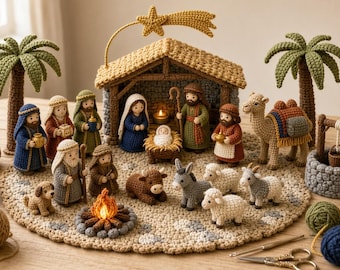 Häkel-Krippen-Set, 24 Amigurumi-Anleitungen, Wüstennacht-Setting (PDF)