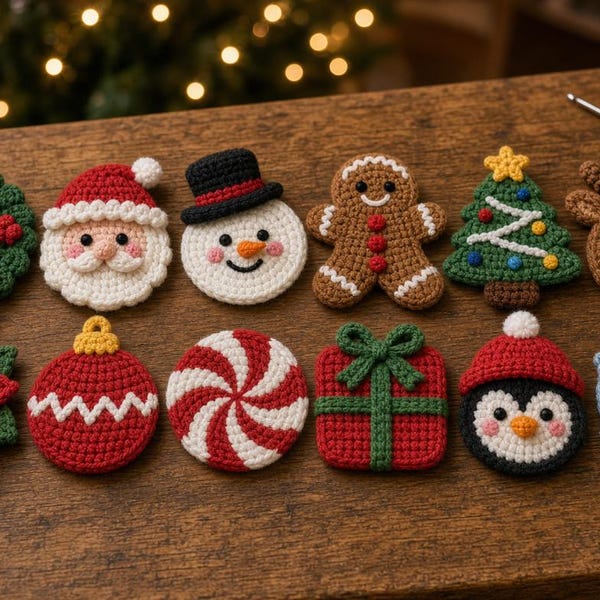 12-Piece Crochet Coaster Pattern Bundle, Holiday Designs (PDF Download)